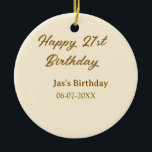 Happy 21st birthday brown pastel yellow name date  ceramic tree decoration<br><div class="desc">design</div>