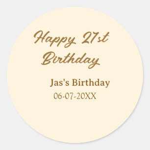 Happy 21st birthday brown pastel yellow name date classic round sticker