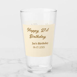 Happy 21st birthday brown pastel yellow name date glass
