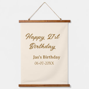 Happy 21st birthday brown pastel yellow name date  hanging tapestry