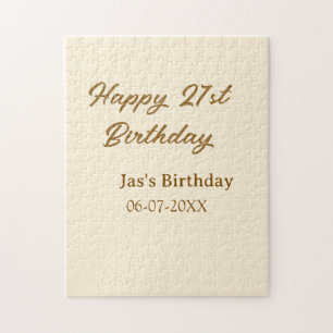 Happy 21st birthday brown pastel yellow name date jigsaw puzzle