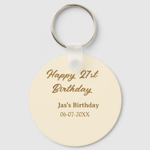 Happy 21st birthday brown pastel yellow name date  key ring