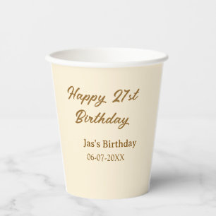 Happy 21st birthday brown pastel yellow name date  paper cups