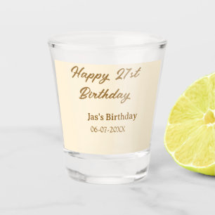 Happy 21st birthday brown pastel yellow name date  shot glass