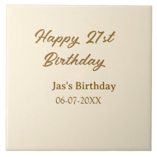 Happy 21st birthday brown pastel yellow name date tile