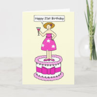 Happy 21st Birthday Cartoon Lady on a Cake