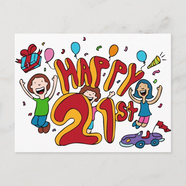 Happy 21st Birthday Cartoon Postcard (Front)