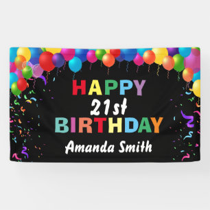Happy 21st Birthday Colorful Balloons Confetti Banner