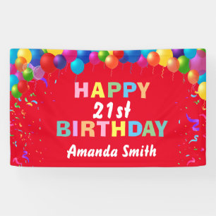 Happy 21st Birthday Colorful Balloons Red Banner