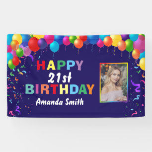 Happy 21st Birthday Colourful Balloons Navy Blue Banner