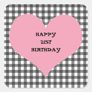 Happy 21ST Birthday Elegant Black And white square Sticker