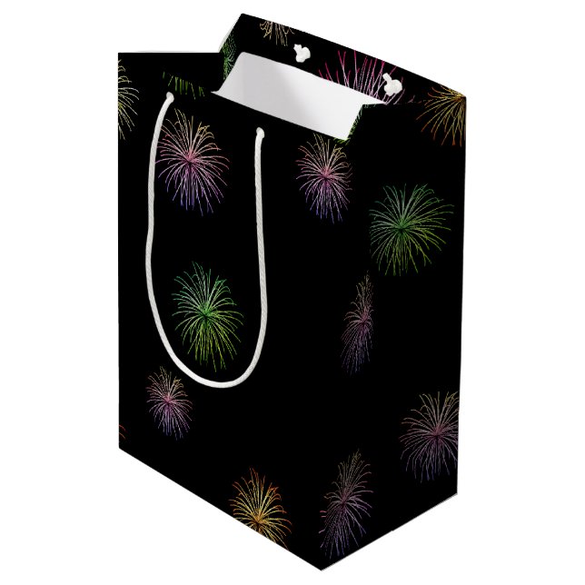 Happy 21st Birthday fireworks on black Medium Gift Bag (Back Angled)