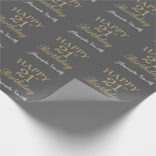 Happy 21st Birthday Gold Glitter and Grey Wrapping Paper