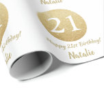 Happy 21st Birthday Gold Glitter and White Wrapping Paper<br><div class="desc">Happy 21st Birthday Gold Glitter and White Wrapping Paper with personalised name. For further customisation,  please click the "Customise it" button and use our design tool to modify this template.</div>