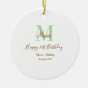 Happy 21st Birthday green add name monogram brown Ceramic Tree Decoration