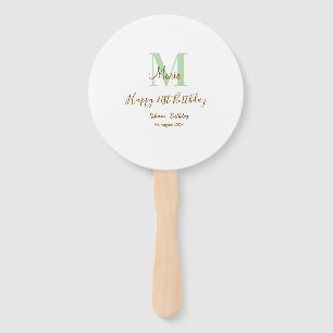 Happy 21st Birthday green add name monogram brown Hand Fan