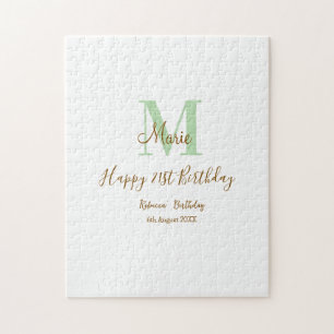 Happy 21st Birthday green add name monogram brown Jigsaw Puzzle