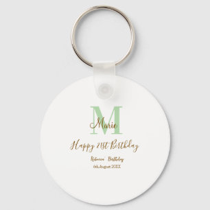 Happy 21st Birthday green add name monogram brown Key Ring