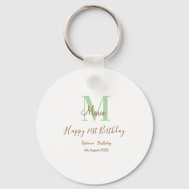Happy 21st Birthday green add name monogram brown  Key Ring (Front)