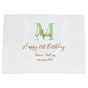 Happy 21st Birthday green add name monogram brown Large Gift Bag