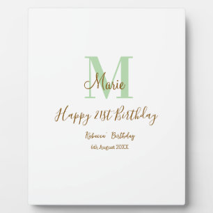Happy 21st Birthday green add name monogram brown  Plaque