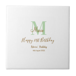 Happy 21st Birthday green add name monogram brown Tile