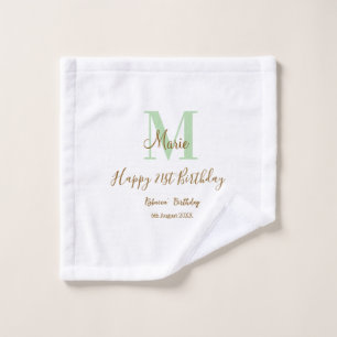 Happy 21st Birthday green add name monogram brown Wash Cloth