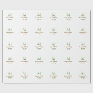 Happy 21st Birthday green add name monogram brown  Wrapping Paper