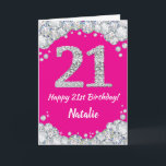 Happy 21st Birthday Hot Pink and Silver Glitter Card<br><div class="desc">Happy 21st Birthday Hot Pink and Silver Glitter Card with personalised name. For further customisation,  please click the "Customise it" button and use our design tool to modify this template.</div>