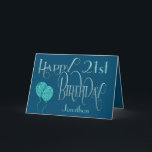 Happy 21st Birthday Name Blue Card<br><div class="desc">An elegant design of ornate typography in masculine colors for a 21st birthday. Happy Birthday is set in a decorative script in blue, and the age is in a cordinating typeface in soft teal, along with your recipient’s name, on a dark blue background. You can change the message inside to...</div>