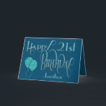 Happy 21st Birthday Name Blue Card<br><div class="desc">An elegant design of ornate typography in masculine colors for a 21st birthday. Happy Birthday is set in a decorative script in blue, and the age is in a cordinating typeface in soft teal, along with your recipient’s name, on a dark blue background. You can change the message inside to...</div>
