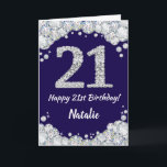 Happy 21st Birthday Navy Blue and Silver Glitter Card<br><div class="desc">Happy 21st Birthday Navy Blue and Silver Glitter Card with personalised name. For further customisation,  please click the "Customise it" button and use our design tool to modify this template.</div>