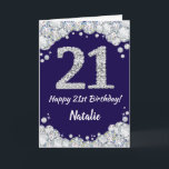 Happy 21st Birthday Navy Blue and Silver Glitter Card<br><div class="desc">Happy 21st Birthday Navy Blue and Silver Glitter Card with personalised name. For further customisation,  please click the "Customise it" button and use our design tool to modify this template.</div>