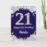 Happy 21st Birthday Navy Blue and Silver Glitter