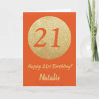 Happy 21st Birthday Orange and Gold Glitter Card