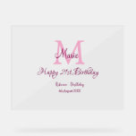 Happy 21st Birthday pink add name monogram modern Acrylic Sign<br><div class="desc">beautiful design</div>