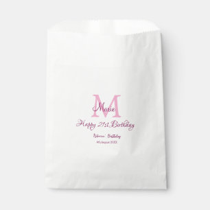 Happy 21st Birthday pink add name monogram modern Favour Bags