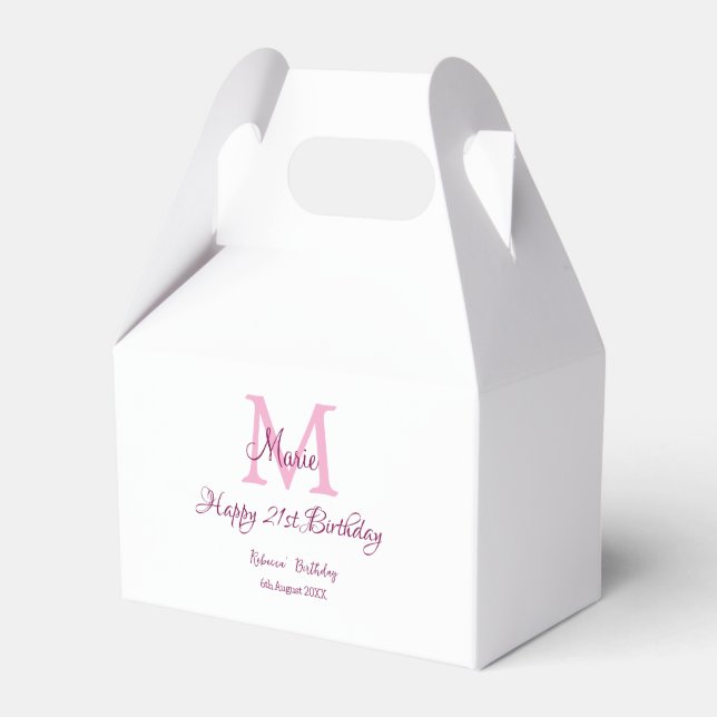 Happy 21st Birthday pink add name monogram modern Favour Box (Front Side)