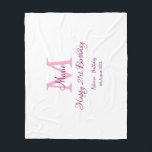 Happy 21st Birthday pink add name monogram modern Fleece Blanket<br><div class="desc">beautiful design</div>