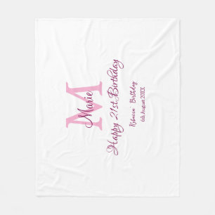 Happy 21st Birthday pink add name monogram modern Fleece Blanket