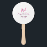 Happy 21st Birthday pink add name monogram modern Hand Fan<br><div class="desc">beautiful design</div>