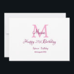 Happy 21st Birthday pink add name monogram modern Invitation<br><div class="desc">beautiful design</div>