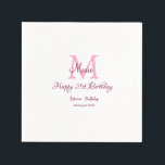 Happy 21st Birthday pink add name monogram modern Napkin<br><div class="desc">beautiful design</div>