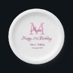 Happy 21st Birthday pink add name monogram modern Paper Plate<br><div class="desc">beautiful design</div>