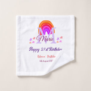 Happy 21st Birthday pink add name monogram rainbow Wash Cloth