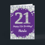 Happy 21st Birthday Purple and Silver Glitter Card<br><div class="desc">Happy 21st Birthday Purple and Silver Glitter Card with personalised name. For further customisation,  please click the "Customise it" button and use our design tool to modify this template.</div>