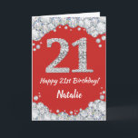 Happy 21st Birthday Red and Silver Glitter Card<br><div class="desc">Happy 21st Birthday Red and Silver Glitter Card with personalised name. For further customisation,  please click the "Customise it" button and use our design tool to modify this template.</div>