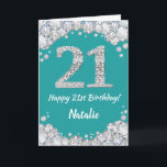 Happy 21st Birthday Teal and Silver Glitter Card<br><div class="desc">Happy 21st Birthday Teal Turquoise Aqua and Silver Glitter Card with personalised name. For further customisation,  please click the "Customise it" button and use our design tool to modify this template.</div>