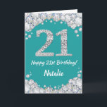 Happy 21st Birthday Teal and Silver Glitter Card<br><div class="desc">Happy 21st Birthday Teal Turquoise Aqua and Silver Glitter Card with personalised name. For further customisation,  please click the "Customise it" button and use our design tool to modify this template.</div>