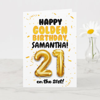 Happy 21st Golden Birthday, Custom Name Birthday Card